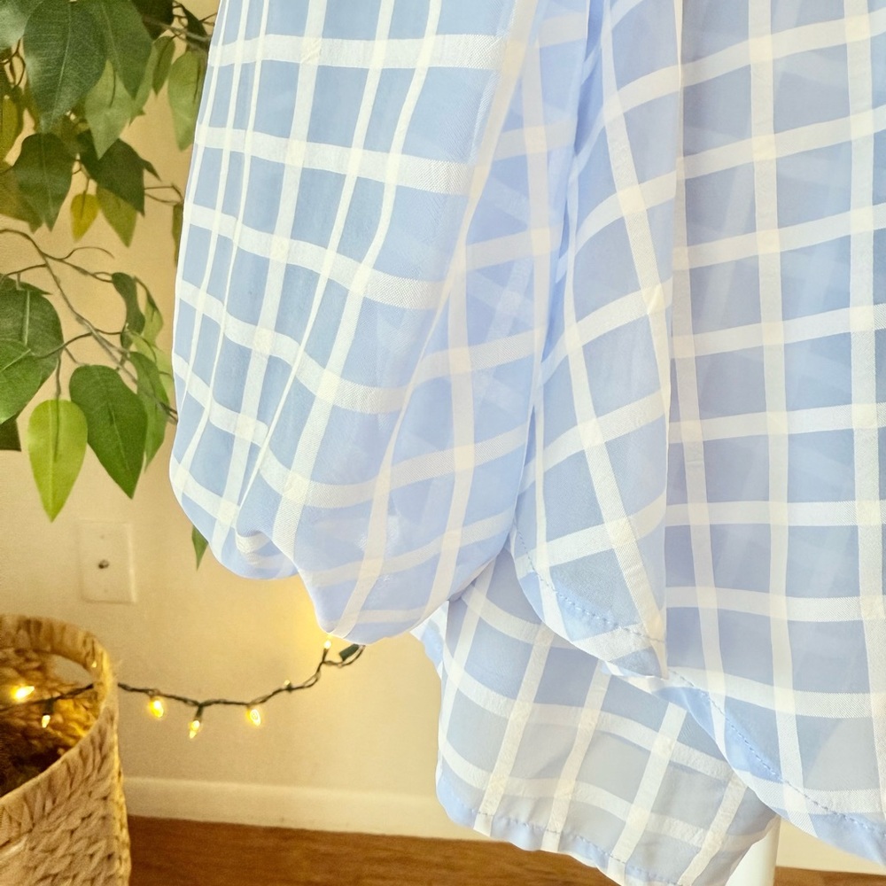 Light Blue Plaid Smocked Mini Romper, Size Small - Picture 7 of 11